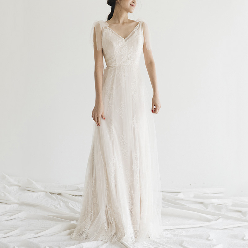 Rochie de mireasă din dantelă, în stil coreean, ușoară și slim, cu spatele gol, inspirată de pădure pentru ședințe foto în timpul călătoriilor, dintr-o singură piesă, croială slim