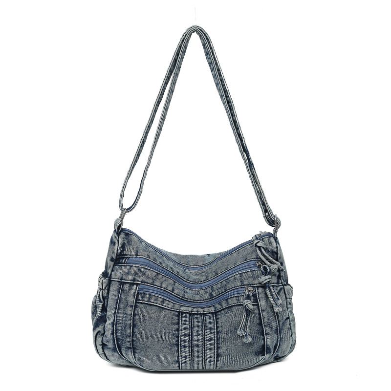 Geantă din denim cu straturi multiple, mică și pătrată, pentru umăr crossbody, vară 2025, femei, modernă și casual