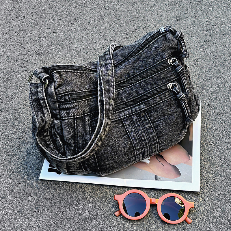 Geantă din denim cu straturi multiple, mică și pătrată, pentru umăr crossbody, vară 2025, femei, modernă și casual