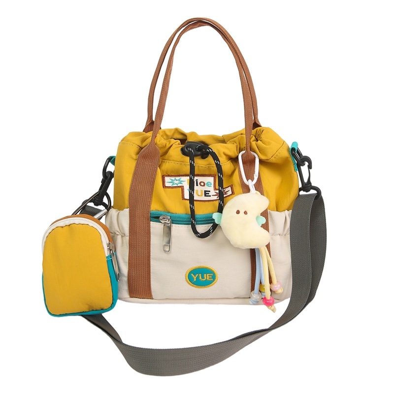 Geantă crossbody pentru femei, stil coreean 2025, bucket color-block, capacitate mare, pentru studente