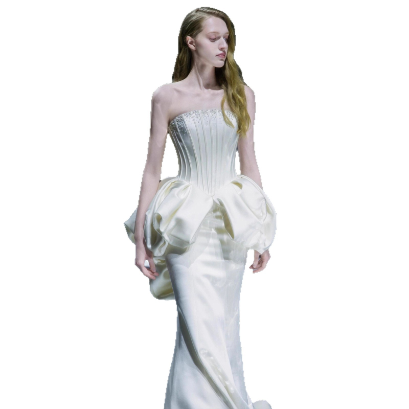 Rochie de seară lungă, croială cu coadă de pește, stil franțuzesc, lux lejer, vara 2026