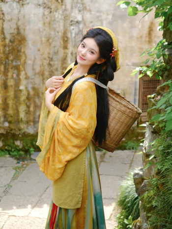 Hanfu galben cu stil pastoral, costum tradițional antic pentru femei, rochie de spectacol de toamnă.