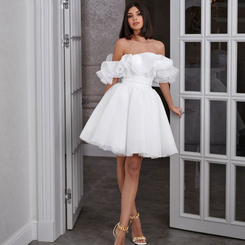 Rochie de mireasă albă, ușoară, în stil franțuzesc, pentru siluete petite, rochie de seară elegantă, croi slim