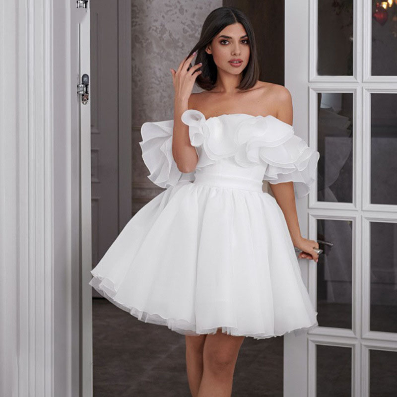 Rochie de mireasă albă, ușoară, în stil franțuzesc, pentru siluete petite, rochie de seară elegantă, croi slim