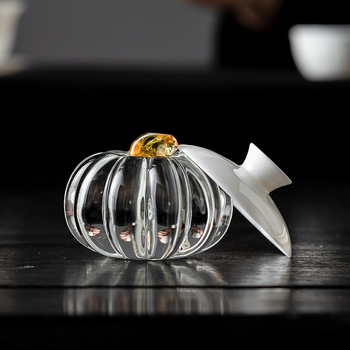 Suport creativ pentru capac din sticlă de cristal, în formă de dovleac, pentru Gongfu ceai, accesorii pentru ceai, bază pentru capac pe tava de ceai și ornament tea pet