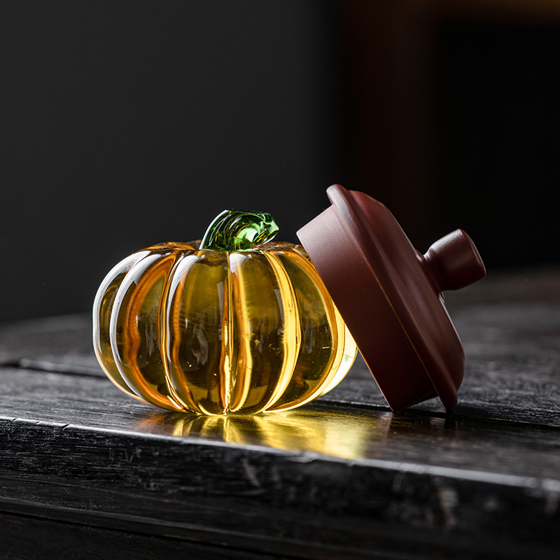 Suport creativ pentru capac din sticlă de cristal, în formă de dovleac, pentru Gongfu ceai, accesorii pentru ceai, bază pentru capac pe tava de ceai și ornament tea pet