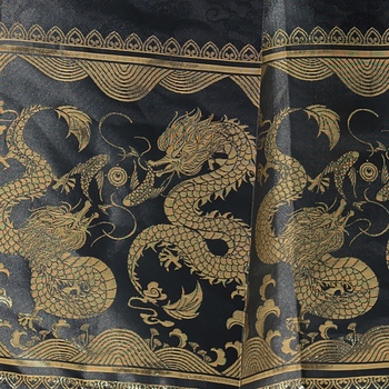 Set masculin în stil chinezesc cu motiv dragon și țesătură aurie, top cu guler înalt și fustă plisată, mărime mare, uniformă școlară