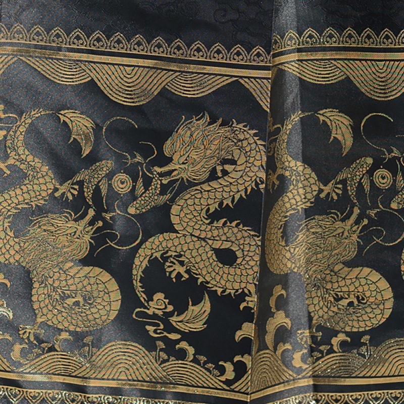 Set masculin în stil chinezesc cu motiv dragon și țesătură aurie, top cu guler înalt și fustă plisată, mărime mare, uniformă școlară
