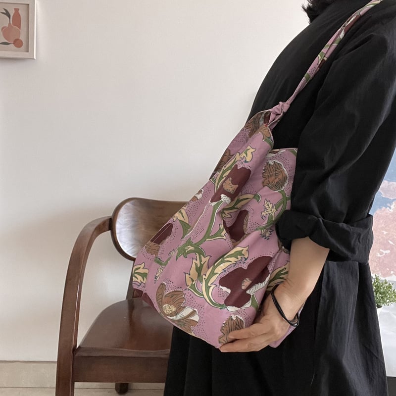 Geantă de umăr florală de vară, din bumbac subțire, formă pătrată mică, mărime medie, potrivită pentru ținute zilnice