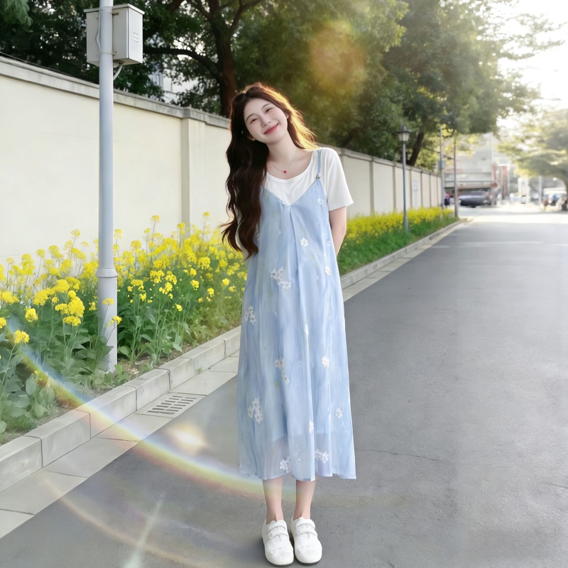 Rochie de maternitate de vară, croială lejeră, plus size, mâneci scurte, guler rotund
