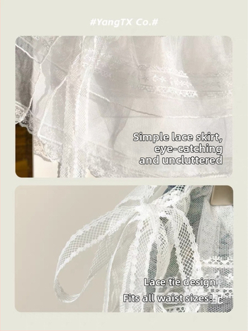 Kórejská elegantná jarná šnurovacia priehľadná vrstvená čipkovaná sukňa pre ženy