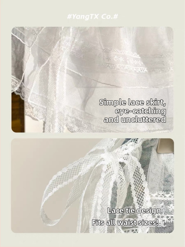Kórejská elegantná jarná šnurovacia priehľadná vrstvená čipkovaná sukňa pre ženy