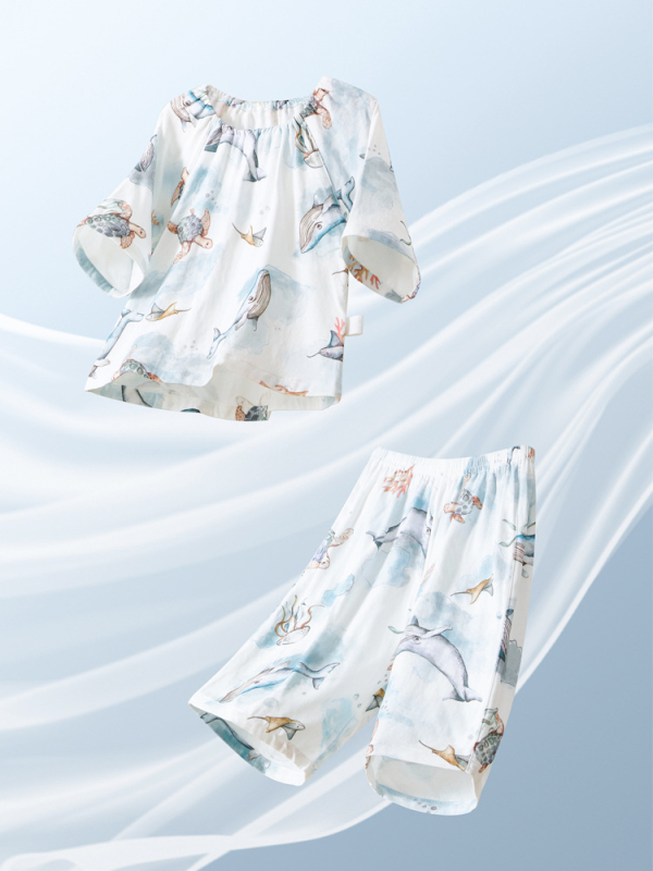 Set de vară din două piese pentru sugari și copii mici: tricou cu mânecă scurtă, pantaloni scurți, respirabil, imprimeu animal, fibre de bambus