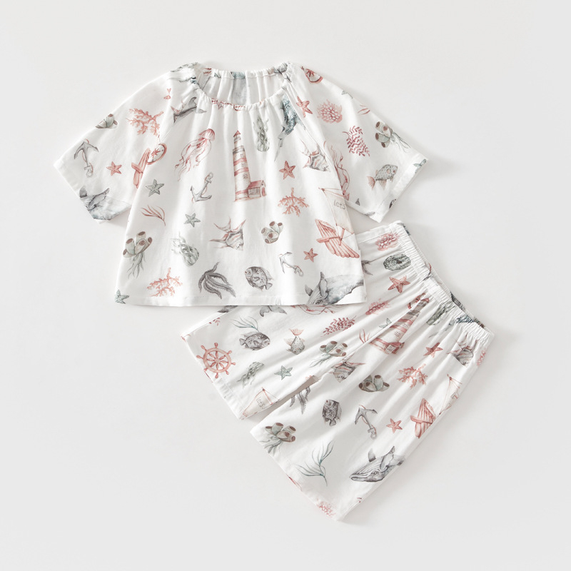 Set de vară din două piese pentru sugari și copii mici: tricou cu mânecă scurtă, pantaloni scurți, respirabil, imprimeu animal, fibre de bambus