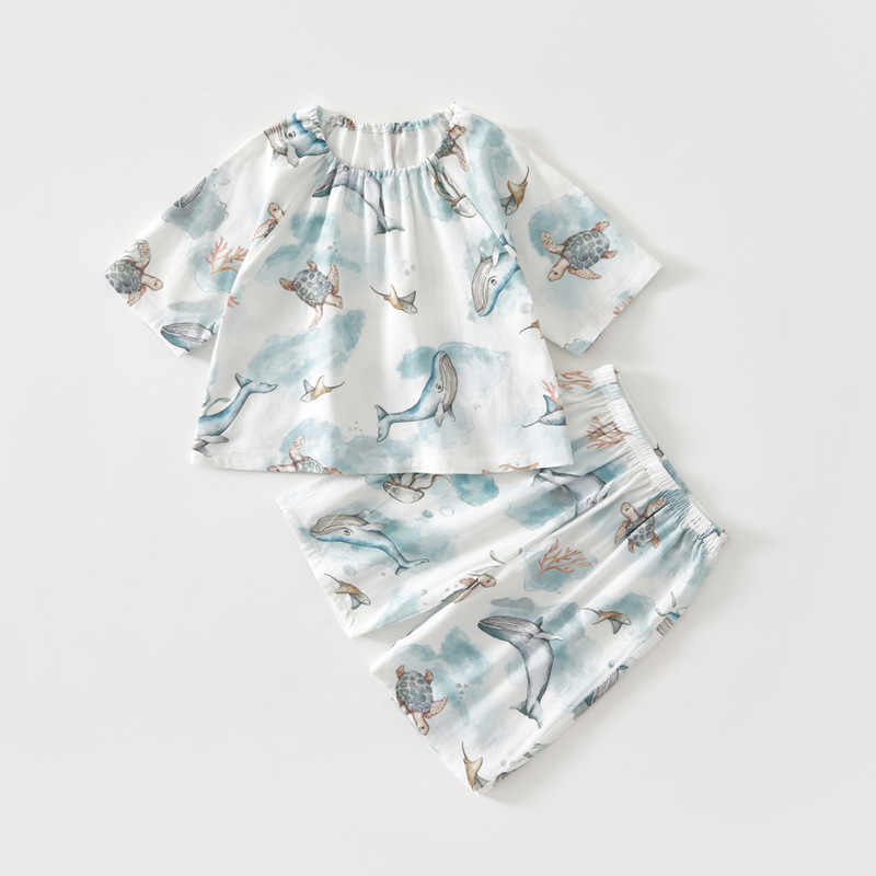 Set de vară din două piese pentru sugari și copii mici: tricou cu mânecă scurtă, pantaloni scurți, respirabil, imprimeu animal, fibre de bambus