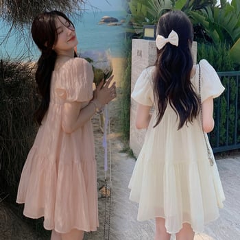 Rochie de maternitate din chiffon, stil coreean, vară 2025, decolteu off-shoulder cu perle, mărime mare, siluetă sirenă