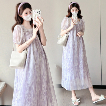 Rochie de maternitate cu imprimeu floral, lungime midi, elegantă pentru vară