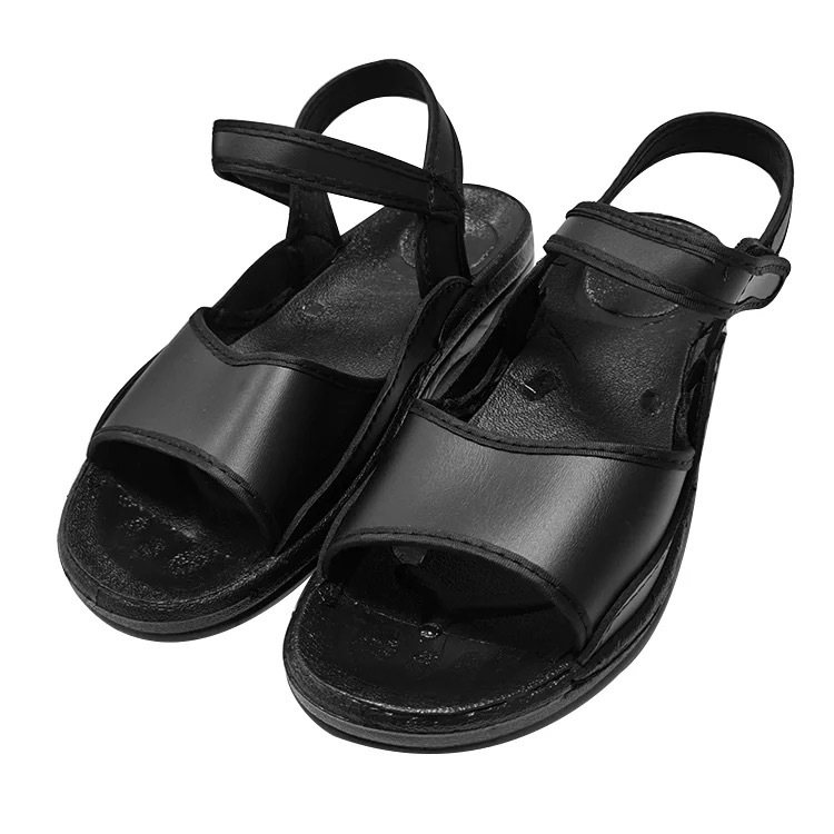 Sandale antistatice cu Velcro pentru laboratoare de semiconductori, sandale negre din PU cu curea din piele pentru sală curată