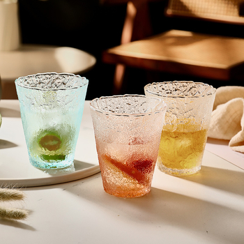 Pahar de cocktail din sticlă în stil japonez, textură de scoarță, sticlă glaciară, pahar gros pentru cafea, potrivit pentru apă și ceai de fructe, capacitate 201-300 ml