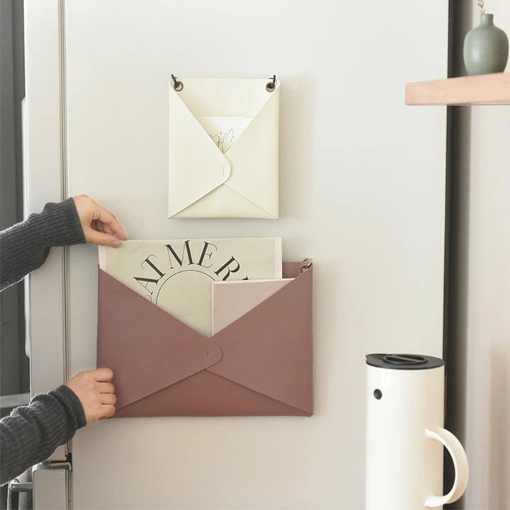 Geantă de depozitare din piele montată pe perete pentru fișiere A4, organizator minimalist pentru biroul de acasă