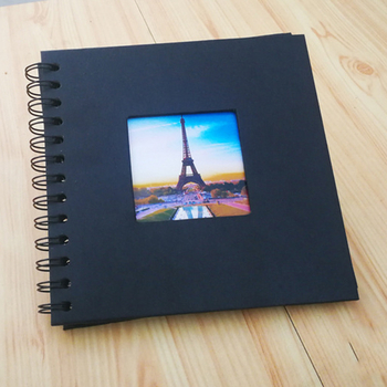 Album foto DIY cu spirală, 7 inchi, cu fereastră, scrapbook pe hârtie kraft alb-negru