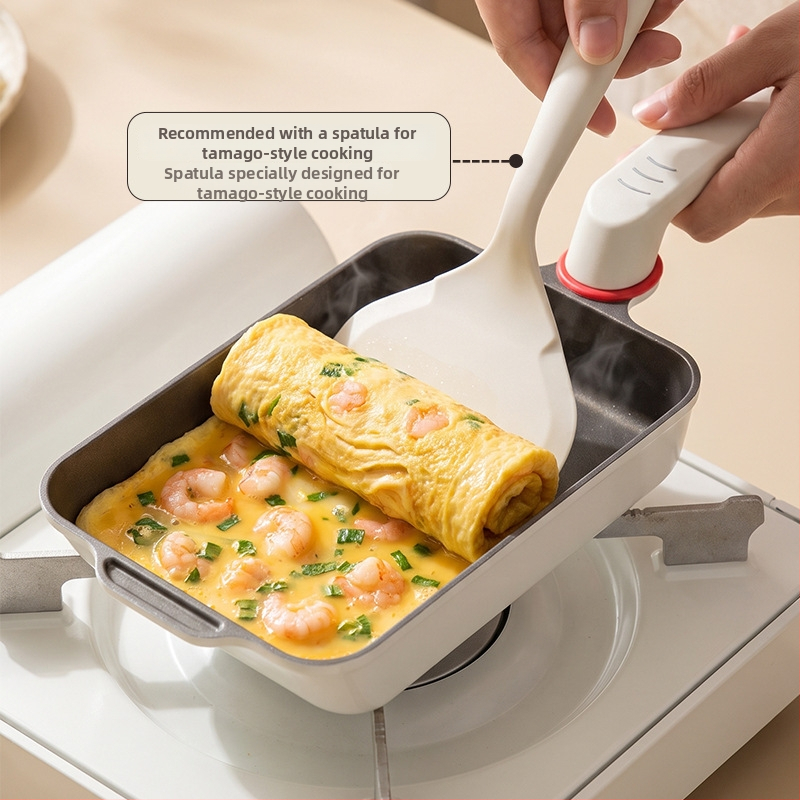 Tigaie Tamagoyaki ceramică cu titan, fund plat, stil japonez, acoperire cu piatră Maifan pentru ouă, tigaie pentru mic dejun
