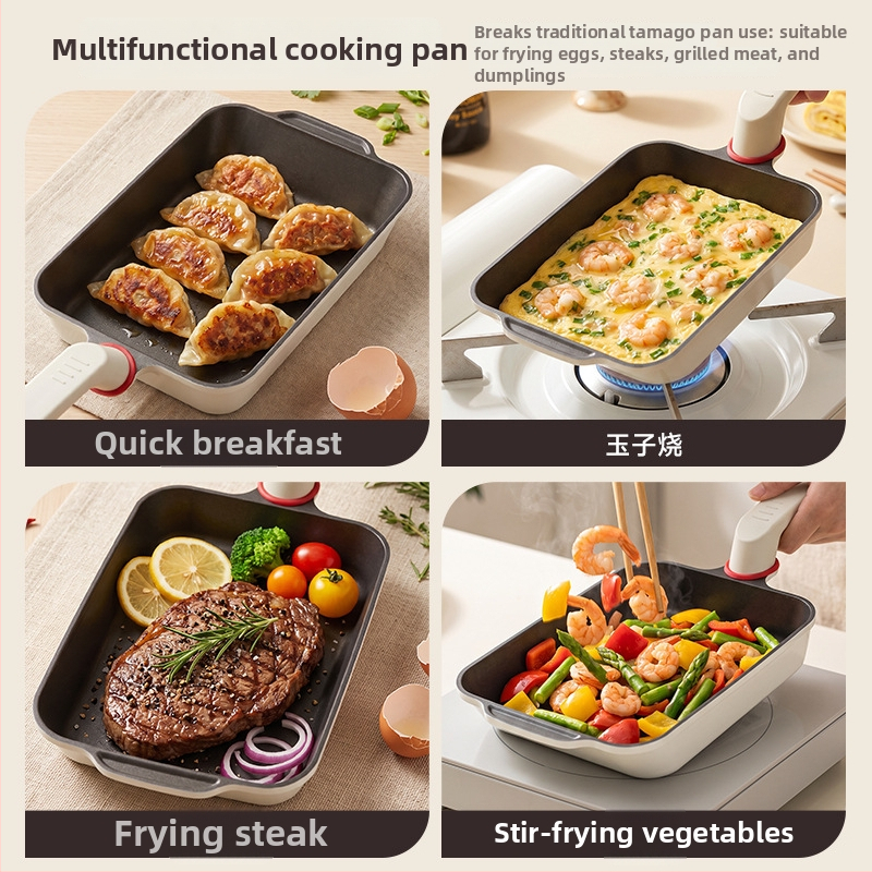 Tigaie Tamagoyaki ceramică cu titan, fund plat, stil japonez, acoperire cu piatră Maifan pentru ouă, tigaie pentru mic dejun