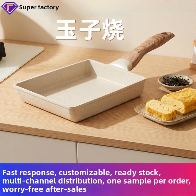 Japán stílusú tamagoyaki serpenyő Maifan-kővel, négyszögletes tapadásmentes serpenyő tojás tekercsekhez és steakhez, vastagított alj