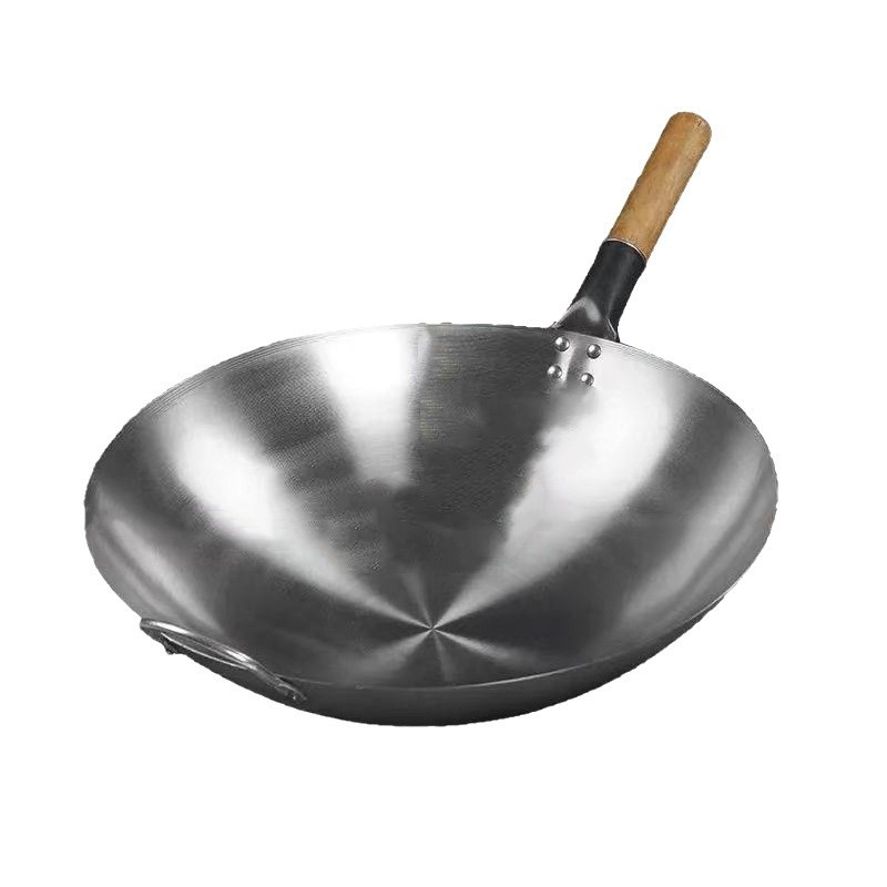 Wok tradițional cu mâner unic din fier forjat, fără acoperire, mare pentru prăjit la temperaturi înalte, fund rotund, potrivit pentru aragaz cu gaz