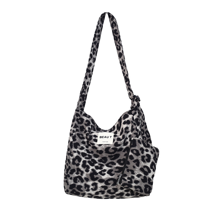 Geantă de umăr cu imprimeu leopard și carouri, din canvas, tote vară 2025, stil coreean, geantă elegantă pentru femei mature