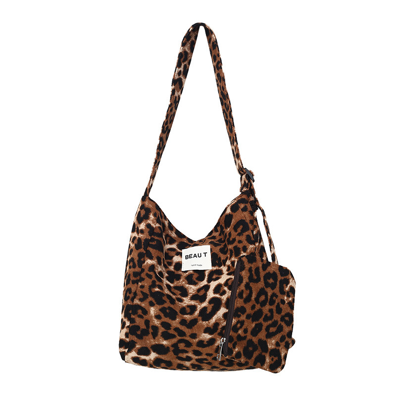 Geantă de umăr cu imprimeu leopard și carouri, din canvas, tote vară 2025, stil coreean, geantă elegantă pentru femei mature