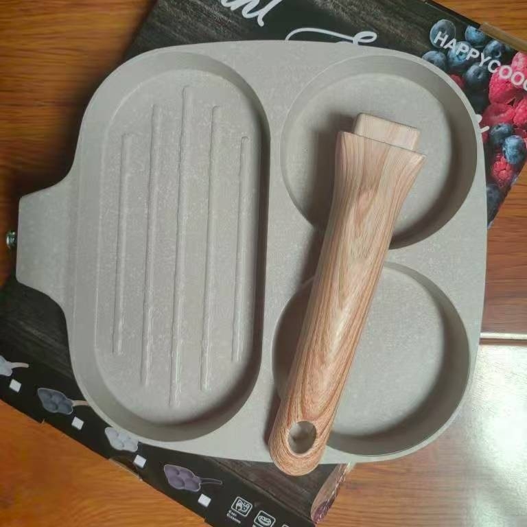 Tojásburger serpenyő négy lyukkal, tapadásmentes, öntött lapos alappal, otthoni használatra
