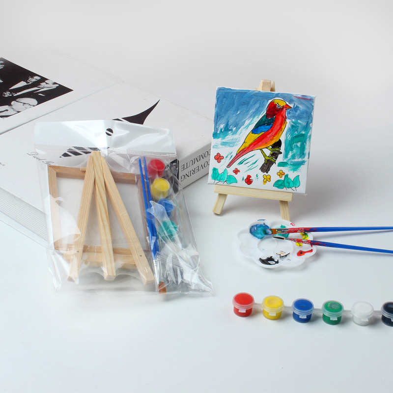 Tavă de desen din lemn pentru birou cu model, mini șevalet pentru copii – set acuarelă