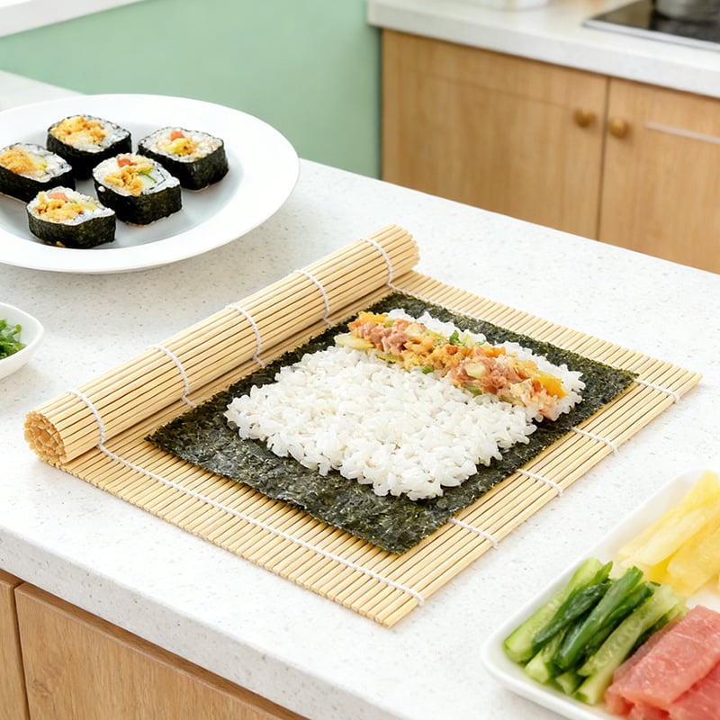 Unelte pentru sushi: covoraș din bambus pentru rulouri cu nori și orez
