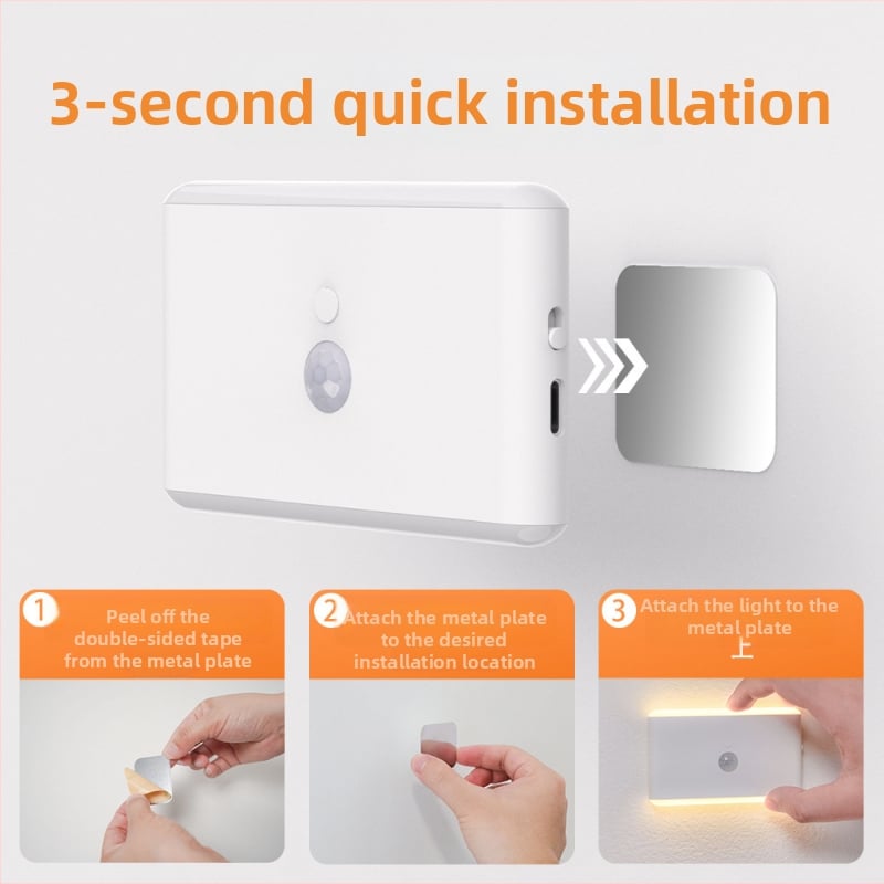 Lampă de noapte LED pentru perete, senzor de prezență, LED-uri color IR și fixare magnetică