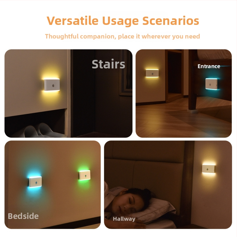 Lampă de noapte LED pentru perete, senzor de prezență, LED-uri color IR și fixare magnetică