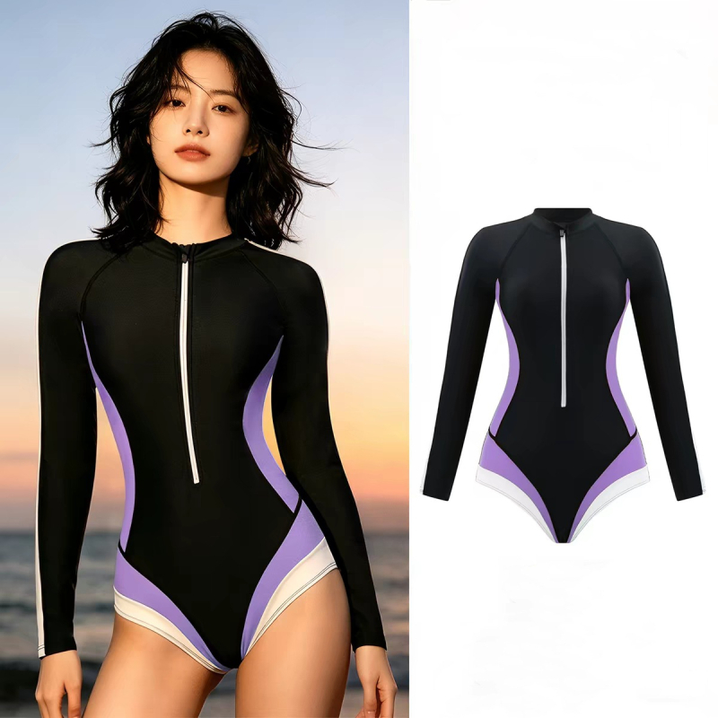 Costum de baie întreg cu mâneci lungi, protecție UV, pentru snorkeling și scufundări, uscare rapidă, pentru femei