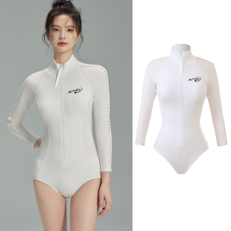 Costum de baie întreg cu mâneci lungi, protecție UV, pentru snorkeling și scufundări, uscare rapidă, pentru femei