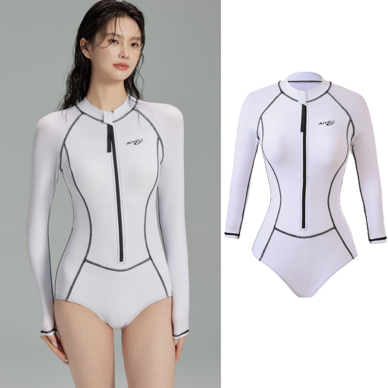 Costum de baie întreg cu mâneci lungi, protecție UV, pentru snorkeling și scufundări, uscare rapidă, pentru femei