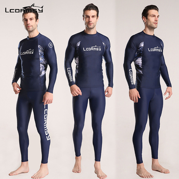 Langchen costum de scufundări pentru bărbați, din două piese, mâneci lungi, protecție solară, uscare rapidă, protecție împotriva meduzelor pentru surfing și snorkeling