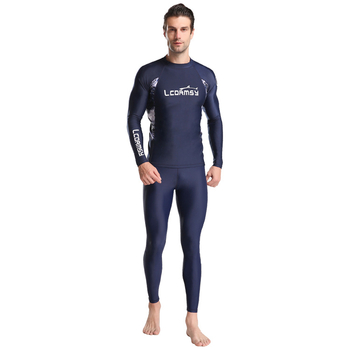 Langchen costum de scufundări pentru bărbați, din două piese, mâneci lungi, protecție solară, uscare rapidă, protecție împotriva meduzelor pentru surfing și snorkeling