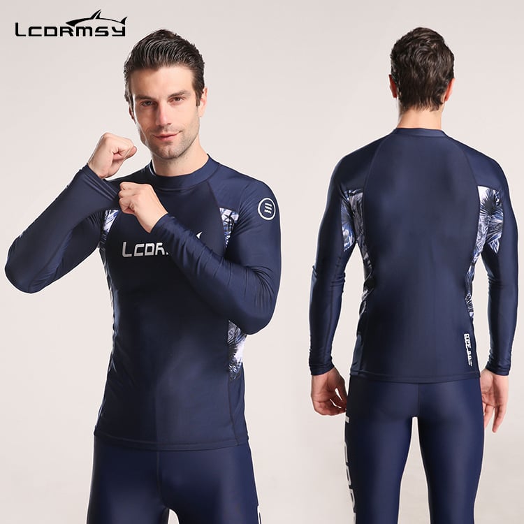 Langchen costum de scufundări pentru bărbați, din două piese, mâneci lungi, protecție solară, uscare rapidă, protecție împotriva meduzelor pentru surfing și snorkeling