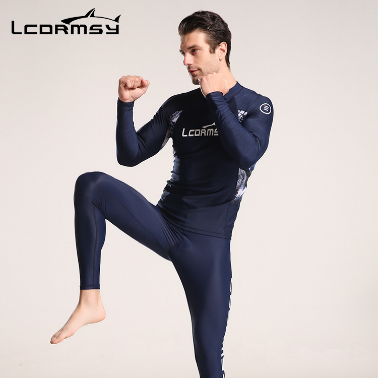 Langchen costum de scufundări pentru bărbați, din două piese, mâneci lungi, protecție solară, uscare rapidă, protecție împotriva meduzelor pentru surfing și snorkeling