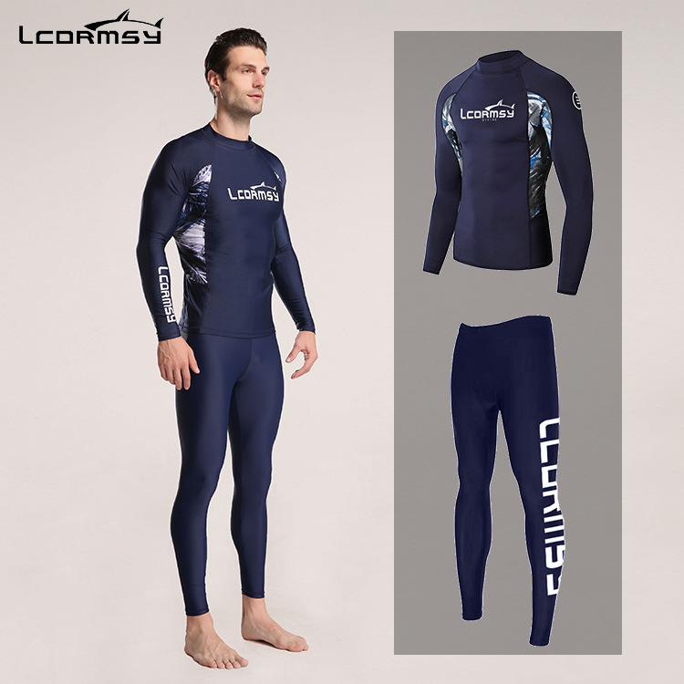 Langchen costum de scufundări pentru bărbați, din două piese, mâneci lungi, protecție solară, uscare rapidă, protecție împotriva meduzelor pentru surfing și snorkeling