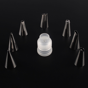 Set de duze din oțel inoxidabil, 9 piese, pentru decorarea torturilor, creme și fursecuri, cu pungă de decorare