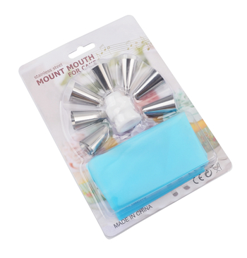 Set de duze din oțel inoxidabil, 9 piese, pentru decorarea torturilor, creme și fursecuri, cu pungă de decorare