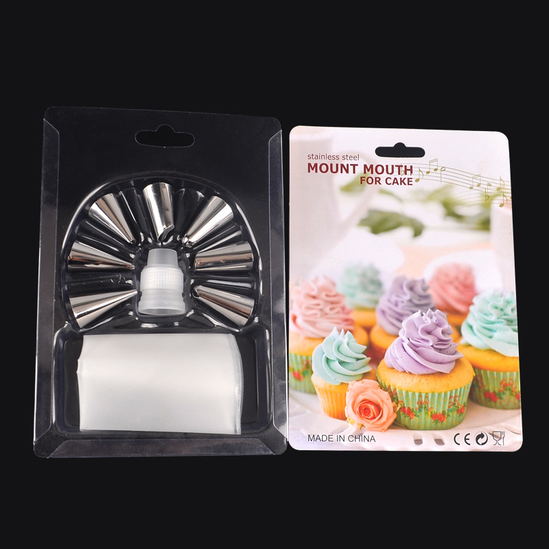 Set de duze din oțel inoxidabil, 9 piese, pentru decorarea torturilor, creme și fursecuri, cu pungă de decorare