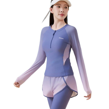 Costum de baie femei două părți cu mâneci lungi și pantaloni lungi, protecție UV, design conservator, pentru surf și snorkeling