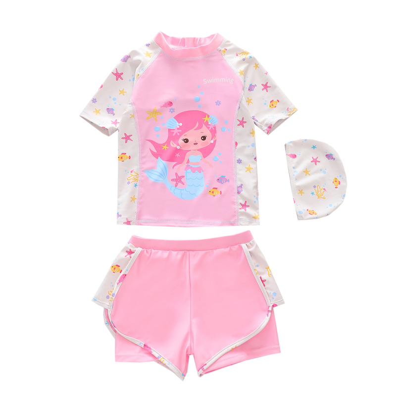 2026 Costum de baie pentru copii, două piese, mâneci scurte și șort, sirenă desen animat