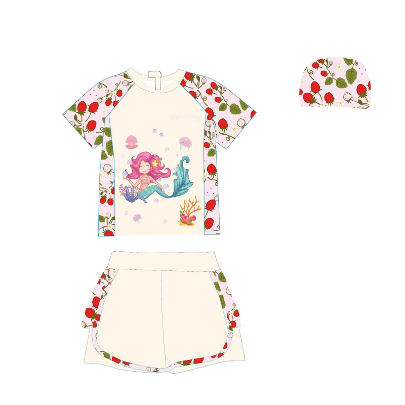 2026 Costum de baie pentru copii, două piese, mâneci scurte și șort, sirenă desen animat